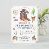 Cowboy Boy 4. Geburtstag Einladung (Stehend Vorderseite)