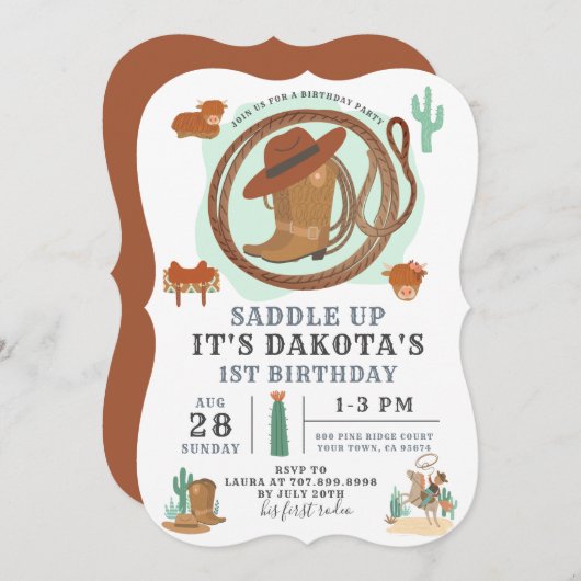 Cowboy Boy Birthday Einladung (Vorne/Hinten)