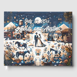 Cowboy & Bride Blue Western Style Wedding Gästebuch