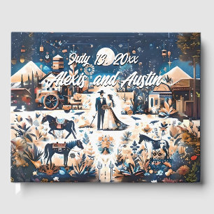 Cowboy & Bride Blue Western Style Wedding Gästebuch