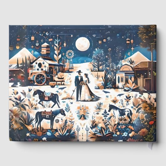 Cowboy & Bride Blue Western Style Wedding Gästebuch (Rückseite)