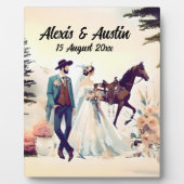 Cowboy, Bride & Horse Wedding Fotoplatte (Vorderseite)