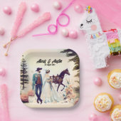 Cowboy, Bride & Horse Wedding Pappteller (Party)