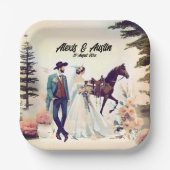 Cowboy, Bride & Horse Wedding Pappteller (Vorderseite)