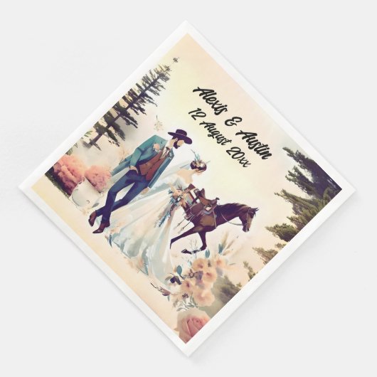 Cowboy, Bride & Horse Wedding Serviette (Ecke)