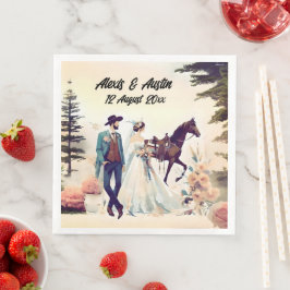 Cowboy, Bride & Horse Wedding Serviette