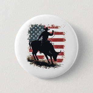 Cowboy Bull Rider Patriotic American Flag Cowboys Button