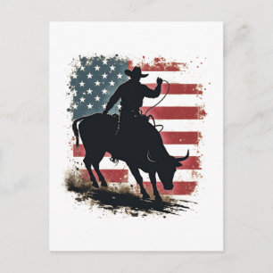 Cowboy Bull Rider Patriotic American Flag Cowboys Feiertagspostkarte