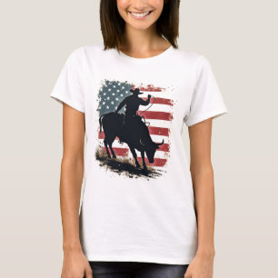 Cowboy Bull Rider Patriotic American Flag Cowboys T-Shirt