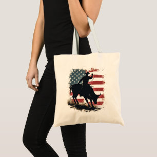 Cowboy Bull-Rider Patriotische Amerikanische Flagg Tragetasche