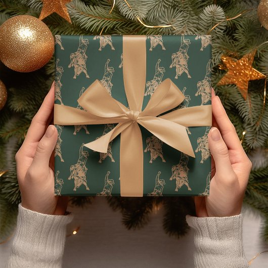 Cowboy Bull Western Dark Green Christmas Geschenkpapier