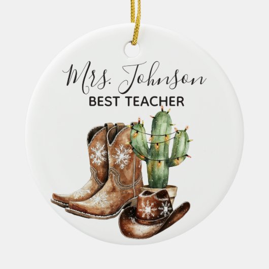 Cowboy Cactus Best Teacher Gift Keramik Ornament (Vorne)