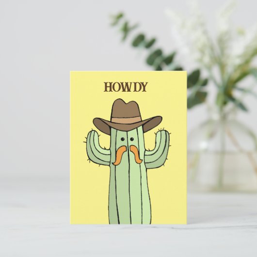 Cowboy Cactus Howdy Postkarte (Stehend Vorderseite)