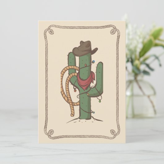Cowboy Cactus Illustration Feiertagskarte (Stehend Vorderseite)