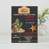Cowboy Cactus Party Birthday Girl Einladung (Stehend Vorderseite)