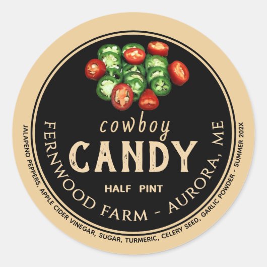 Cowboy Candy Candid Jalapeno Pepper Spicy Jelly Runder Aufkleber (Vorderseite)