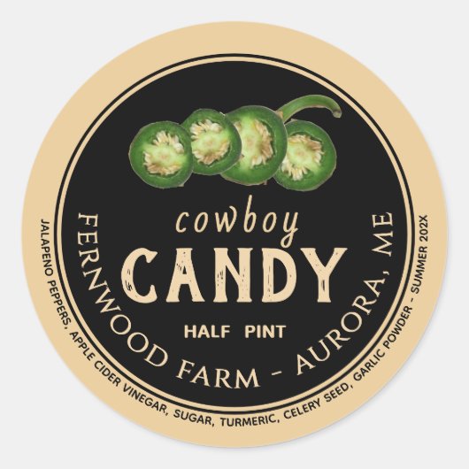 Cowboy Candy Candid Jalapeno Pepper Spicy Jelly Runder Aufkleber (Vorderseite)