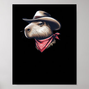 Cowboy Capybara mit rotem Bandana-Detail-Aufkleber Poster