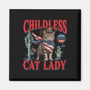 Cowboy Cat Childless Cat Lady für Kamala Wahl Magnet