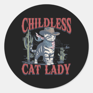Cowboy Cat Childless Cat Lady für Kamala Wahl Runder Aufkleber
