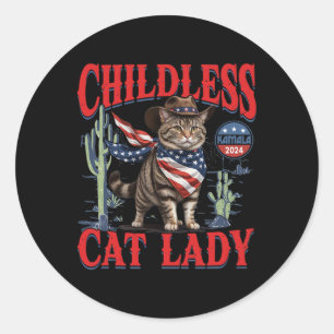 Cowboy Cat Childless Cat Lady für Kamala Wahl Runder Aufkleber