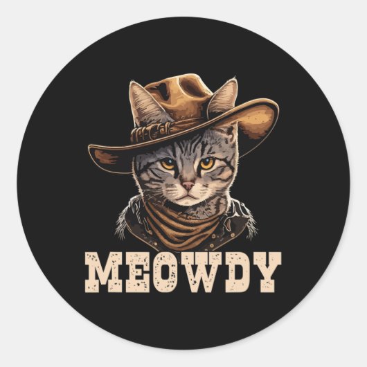 Cowboy Cat Meowdy Runder Aufkleber (Vorderseite)
