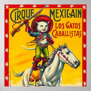 Cowboy Cat Mexic Circus Vintage Poster Art