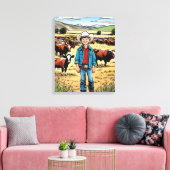 Cowboy Cattle Ranch Young Boy Graphic Art Leinwand (Insitu (Wohnzimmer))