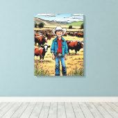 Cowboy Cattle Ranch Young Boy Graphic Art Leinwand (Insitu (Holzboden))