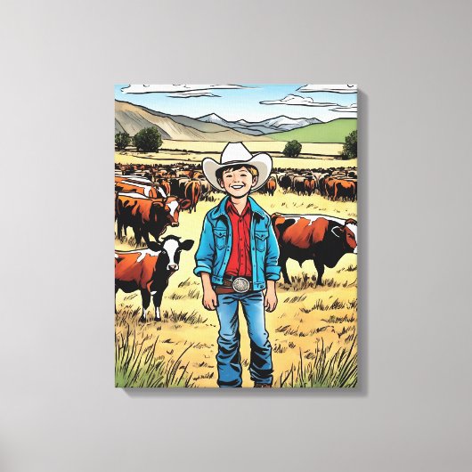 Cowboy Cattle Ranch Young Boy Graphic Art Leinwand (Vorderseite)