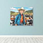 Cowboy Cattle Ranch Young Boy Graphic Art Leinwanddruck (Insitu (Holzboden))