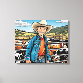 Cowboy Cattle Ranch Young Boy Graphic Art Leinwanddruck