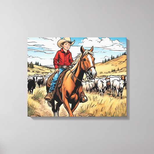 Cowboy Cattle Rancher Boy's Bedroom Graphic Art Leinwanddruck (Vorderseite)