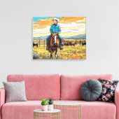 Cowboy Cattle Rancher Boy's Bedroom Graphic Art Leinwanddruck (Insitu (Wohnzimmer))