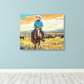 Cowboy Cattle Rancher Boy's Bedroom Graphic Art Leinwanddruck (Insitu (Holzboden))
