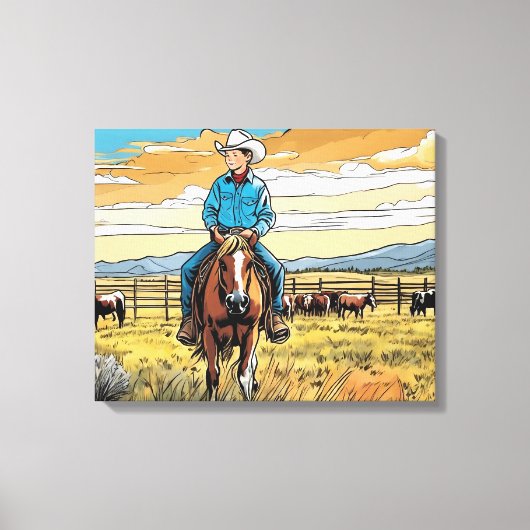 Cowboy Cattle Rancher Boy's Bedroom Graphic Art Leinwanddruck (Vorderseite)