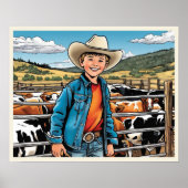 Cowboy Cattle Rancher Boy's Bedroom Graphic Art Poster (Vorne)