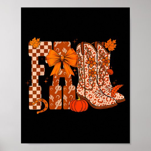 Cowboy Checkered Fall,fall Pumpkin,boots Cow Funny Poster (Vorne)