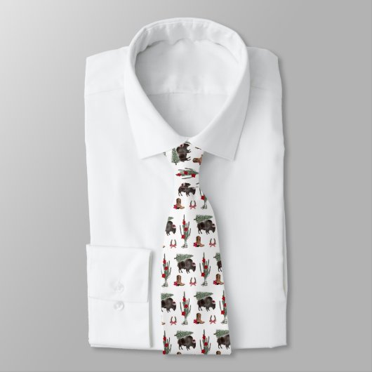 Cowboy Christmas Bison Western Buffalo Pattern Krawatte (Gebunden)
