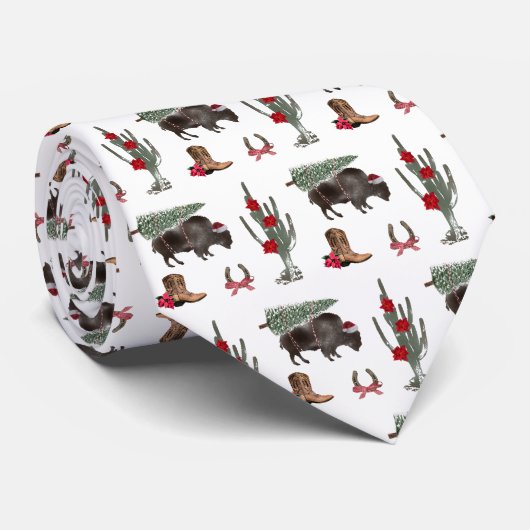 Cowboy Christmas Bison Western Buffalo Pattern Krawatte (Gerollt)