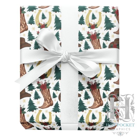 Cowboy Christmas Gift Wrapping Paper - White Geschenkpapier