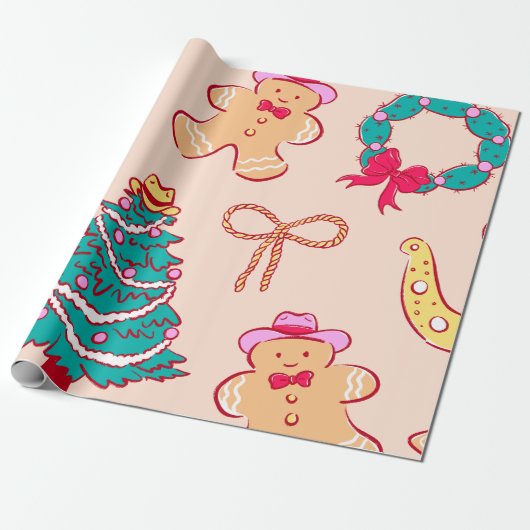 Cowboy Christmas Gingerbread Geschenkpapier (Ungerollt)