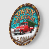Cowboy Christmas Red Truck Große Wanduhr (Winkel)