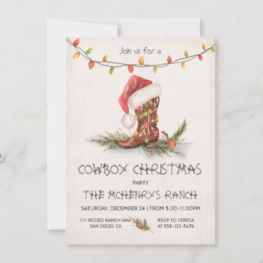 Cowboy Christmas Rustikales Party Einladung (Vorderseite)
