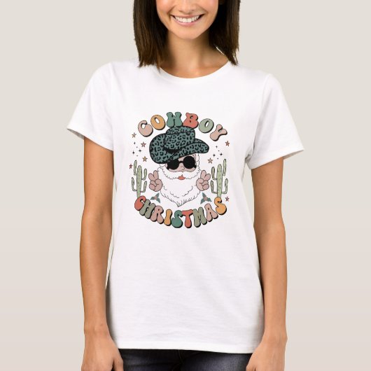 Cowboy Christmas Santa Western Leopard T-Shirt (Vorderseite)
