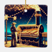 Cowboy Cooking auf der GRILLEN Pit Weihnachten Keramikornament (Rückseite)
