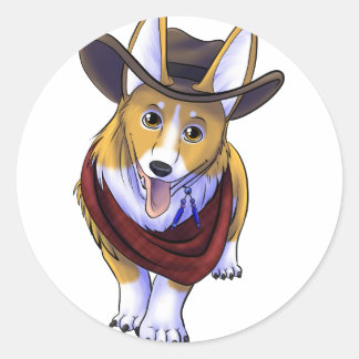 Cowboy Corgi Runder Aufkleber