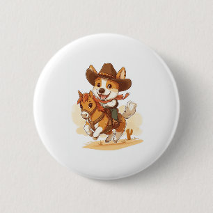 Cowboy Corgi - Western Rodeo Dog Button