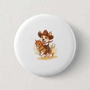 Cowboy Corgi � Western Rodeo Dog Button