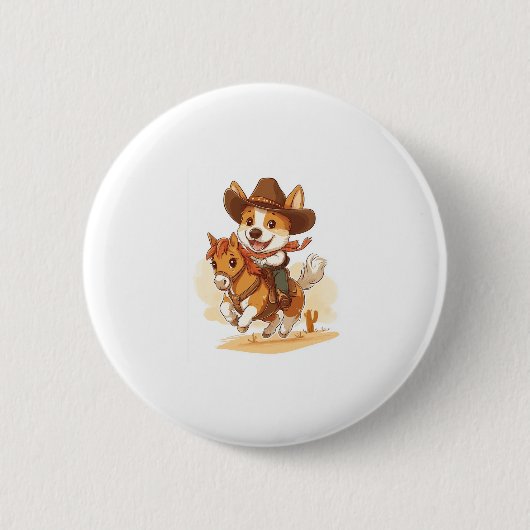 Cowboy Corgi � Western Rodeo Dog Button (Vorderseite)